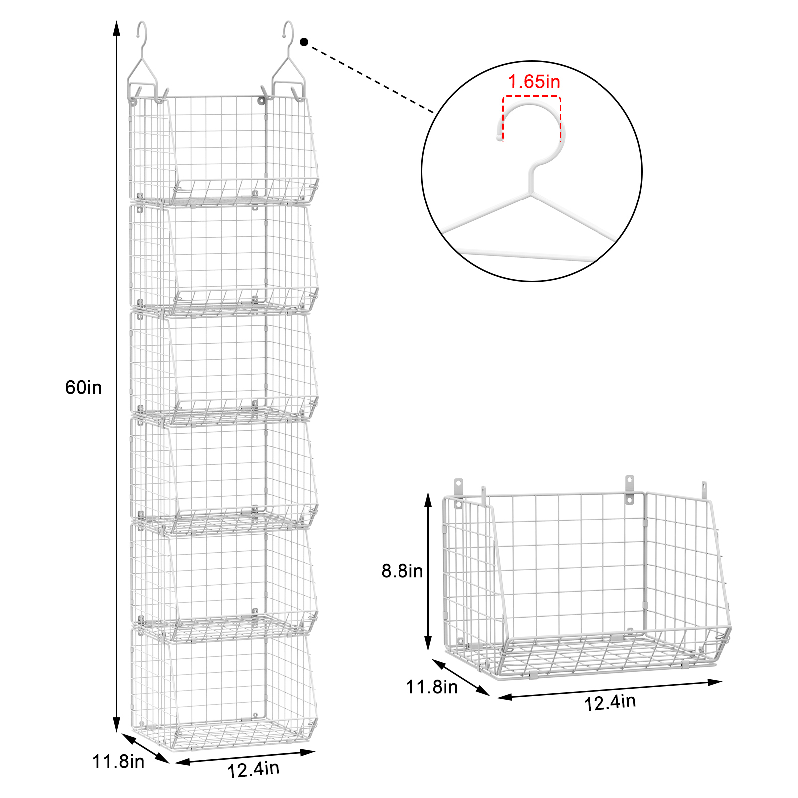 White 6 Tier Stackable Foldable Hanging Closet Organizer with Hanging Hook