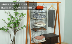 5 Tier Stackable Foldable Hanging Closet Wire Basket Shelf Organizer