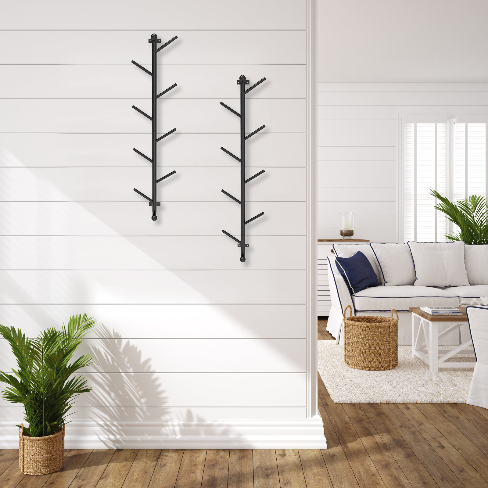 Black DIY 180° Rotary Tree Branch Wall Mounted Coat Cloth Organizer for Entryway