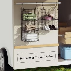 Black 3 Tier Stackable Foldable Hanging Countertop Closet Organizer with Hanging S Hook