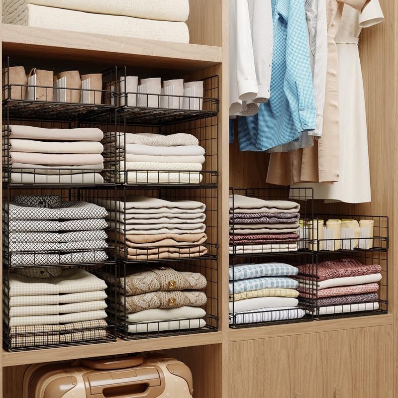 Black Stackable and Foldable Closet Organizers Closet Shelf with Top Devider