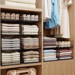 Black Stackable and Foldable Closet Organizers Closet Shelf with Top Devider