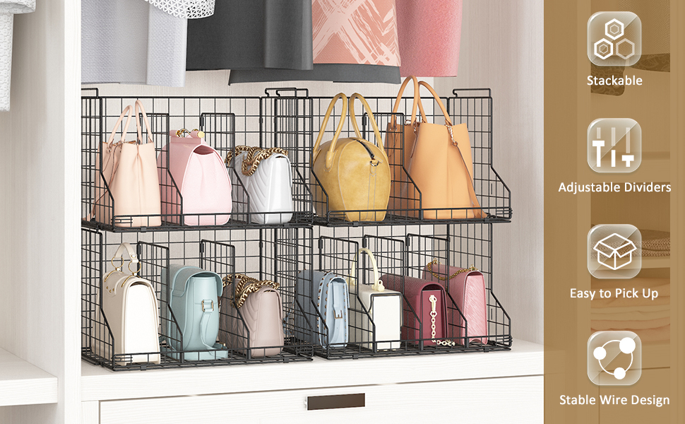 Stackable and Foldable Adjustable Purse Bag Wallets Closet Organizer