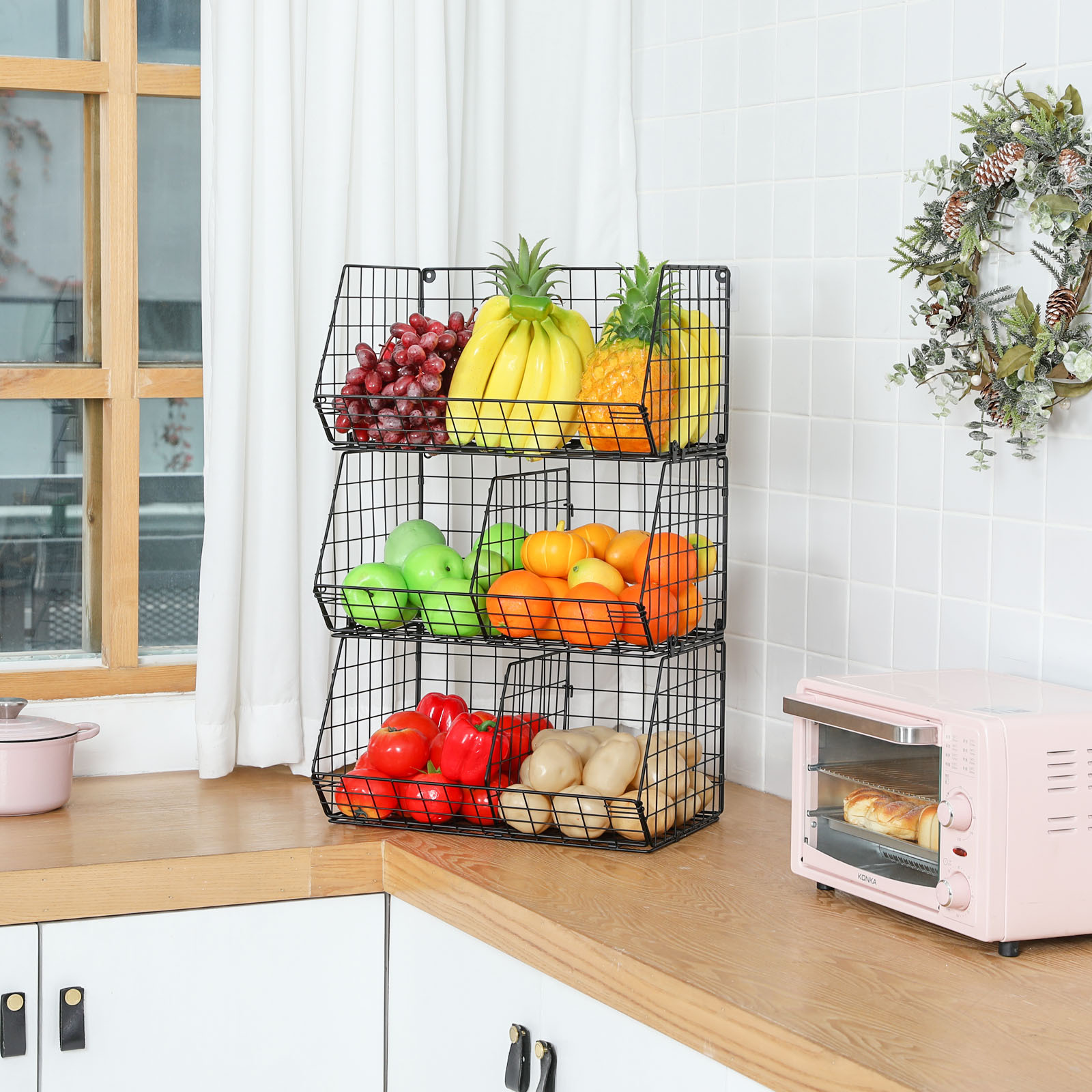3 Tier Stackable Foldable Hanging Closet Organizer with Divider Coutertop Hanging Clothing Organizer