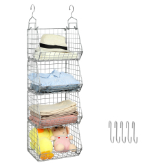 Silver 4 Tier Stackable Foldable Hanging Closet Organizer with Hanging S Hook