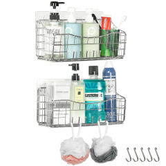 2 Pack Shower Caddy Bathroom Wall Mount Shelf Basket with removeable Hooks