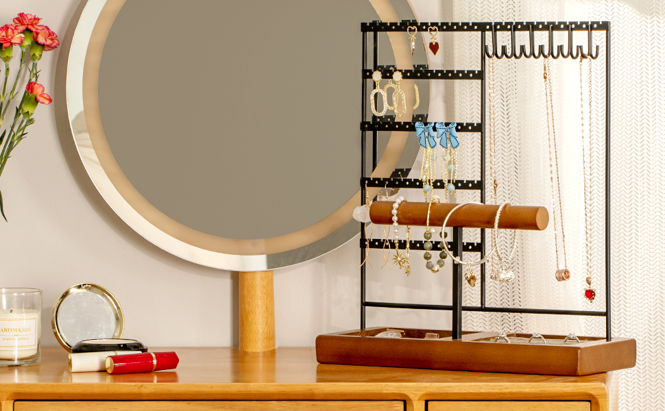 5 Tier Earring Necklace Display with Holder