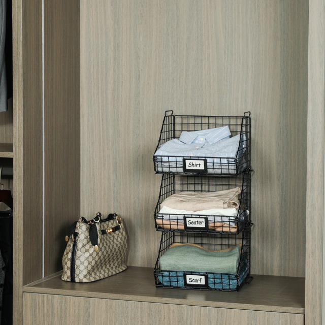 3pcs Stackable Foldable Countertop Wall Mounted Wire Basket Closet Organizer