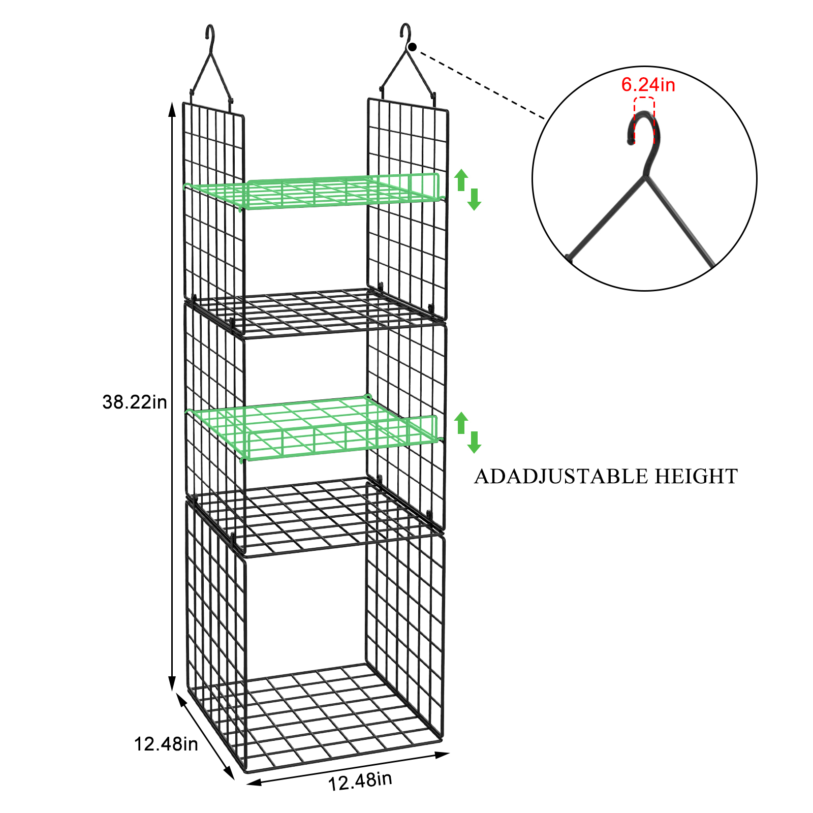 5 Tier Stackable Foldable Hanging Closet Wire Basket Shelf Organizer