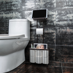 Dark Brown Toilet Paper Holder Racks with Phone Table Storage Tabel
