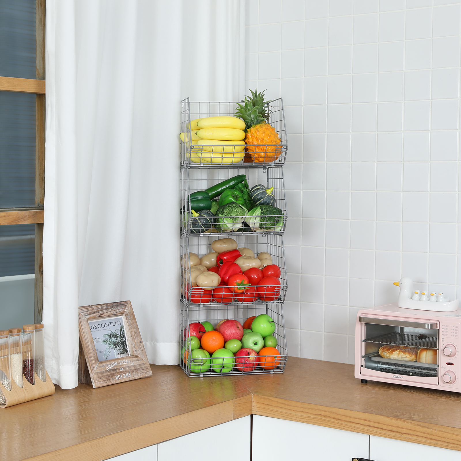 Silver 4 Tier Stackable Foldable Hanging Closet Organizer with Hanging S Hook