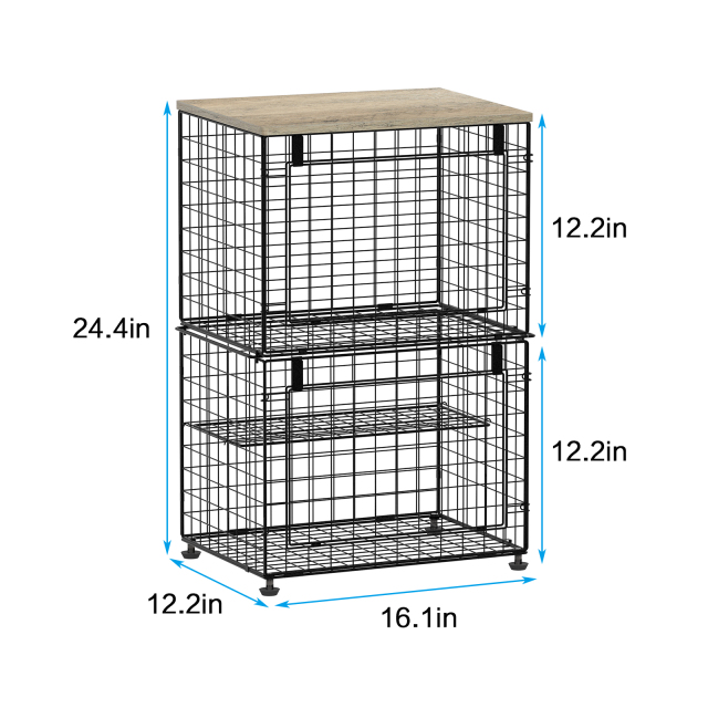 2 Stackable Foldable Big Size Laundry Storage Basket with Wooden Tabletop
