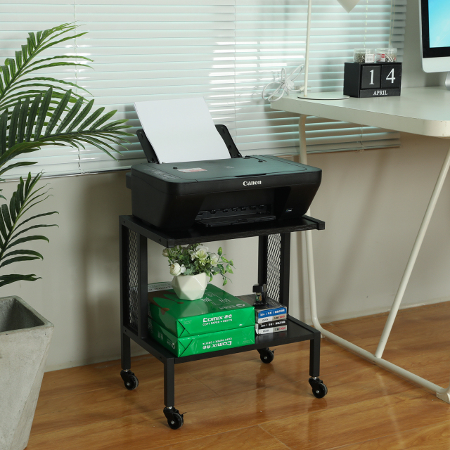 Printer Stand Storage Under Desk Printer Table  2 Tiers Mobile Rolling Printer Cart with Wheels