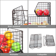 2-Tier Wall-mounted & Countertop Stackable Wire Storage Baskets for Fruit Veggies Produce Snack Canned Foods, Brown