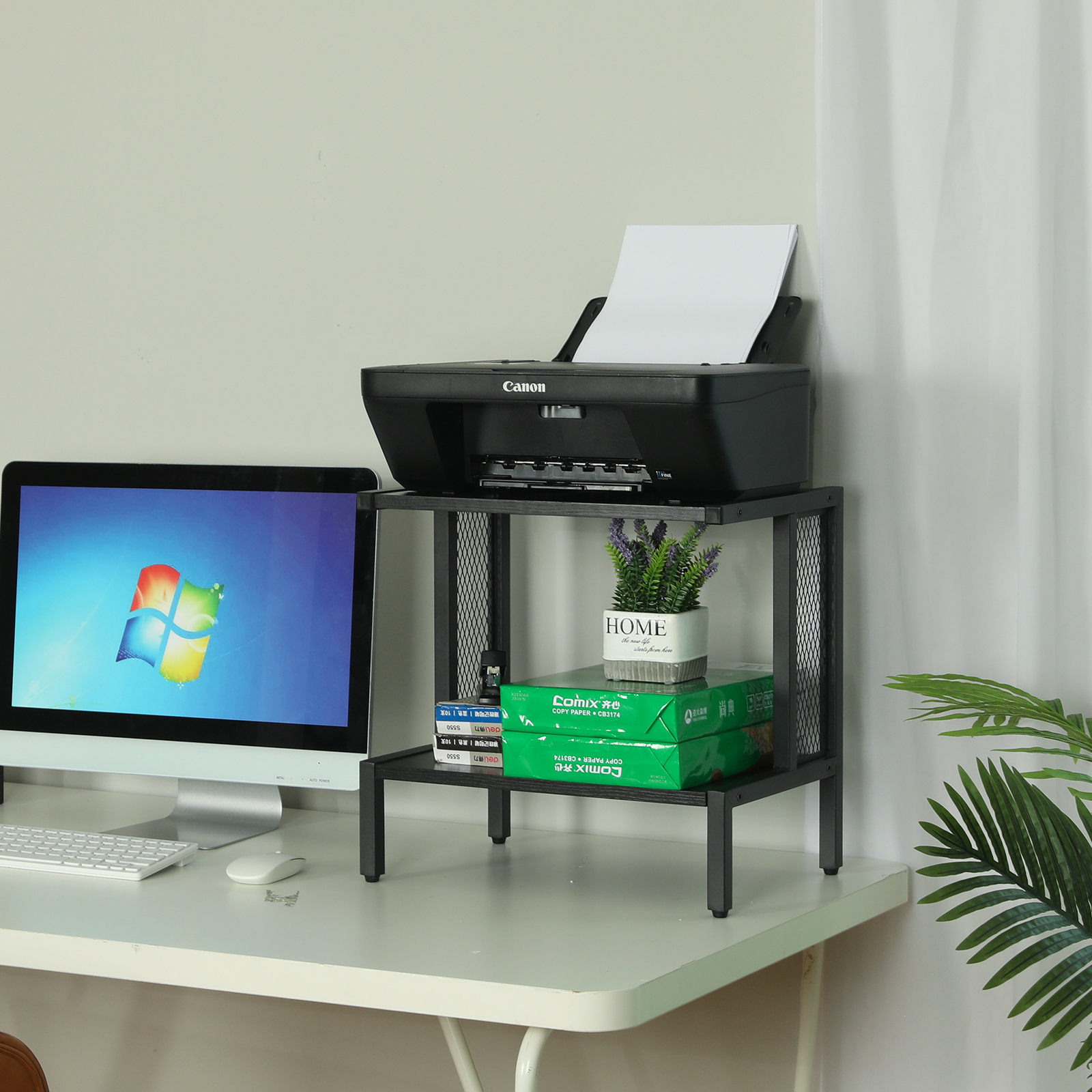 Printer Stand Storage Under Desk Printer Table  2 Tiers Mobile Rolling Printer Cart with Wheels