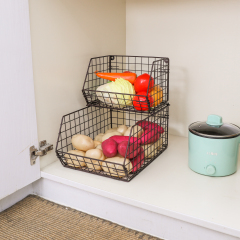 2-Tier Wall-mounted & Countertop Stackable Wire Storage Baskets for Fruit Veggies Produce Snack Canned Foods, Brown