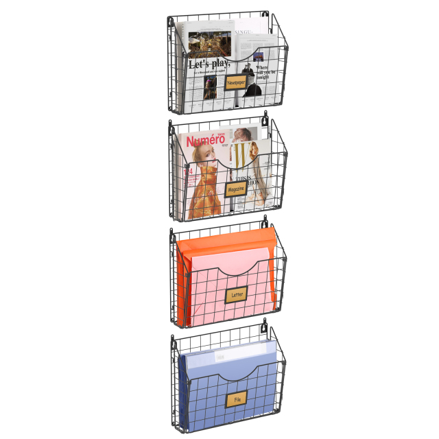 Stackable Hanging Wall Files Rack & 4-Tier Metal Folder Wall File Holder
