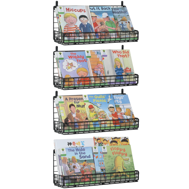 4 Tier Metal Wall Mounted Metal Kids Bookshelf, Floating Book Shelves for Kids Toddler Classroom