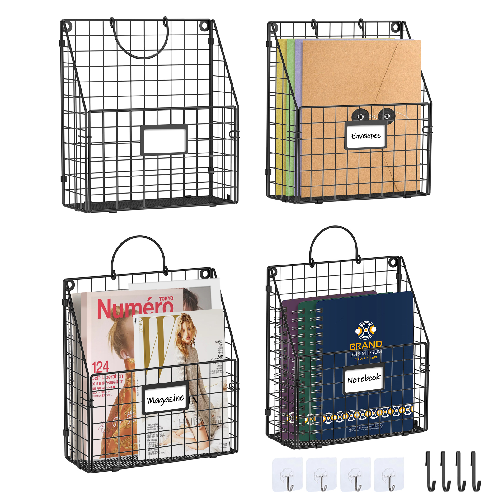 Hanging Wall File Holder Organizer Metal Wall Mount File Folders Magazine Rack