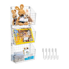 3 Tier Hanging Metal Wire Basket Bin Foldable Wall Mount Magazine Mail Rack
