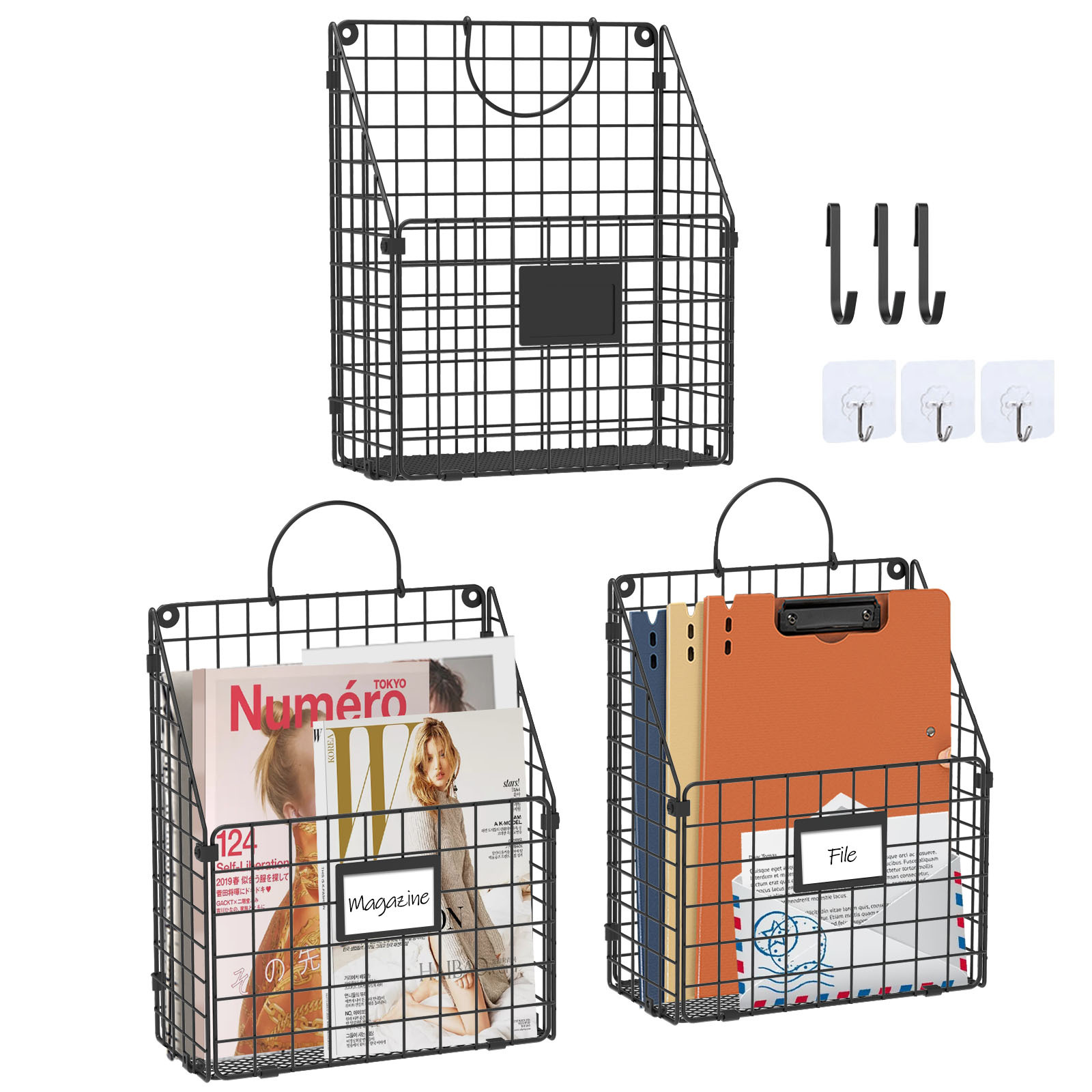 Hanging Wall File Holder Organizer Metal Wall Mount File Folders Holder Magazine Rack