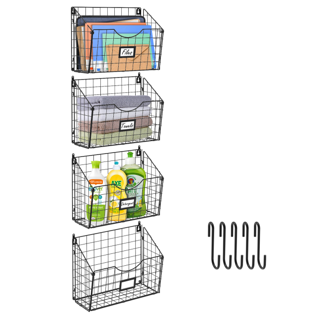 4 Tier Hanging Metal Wire Basket Bin Foldable Wall Mount File Holder Sorter Magazine Mail Rack