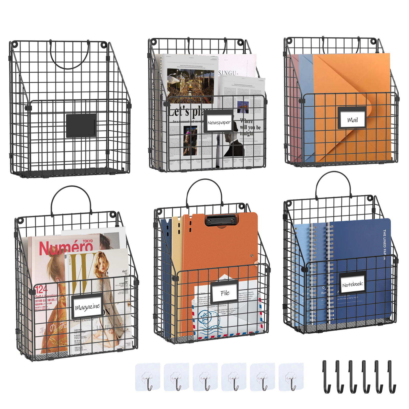 Hanging Wall File Holder Organizer Metal Wall Mount File Folders Holder Magazine Rack