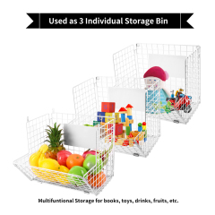 3 Tier Wall Storage Basket Organizer with Hanging Hooks Chalkboards, Rustic Kitchen Fruit Produce Bin Rack Bathroom Tower Baskets (white)