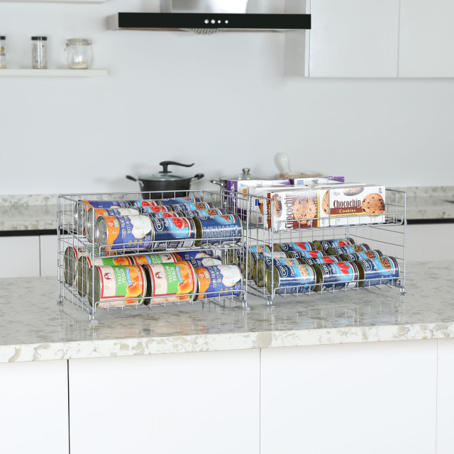 4-Tier Can Storage Rack for Kitchen Cabinet Pantry, Multifunctional Can Dispenser for Storing Canned Snacks Drinks and More,Silver