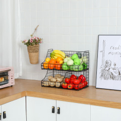 2 Tier Fruit Basket for Kitchen Counter, Stackable Fruit and Vegetable Storage Organizer with 3 Removable Dividers & Handles