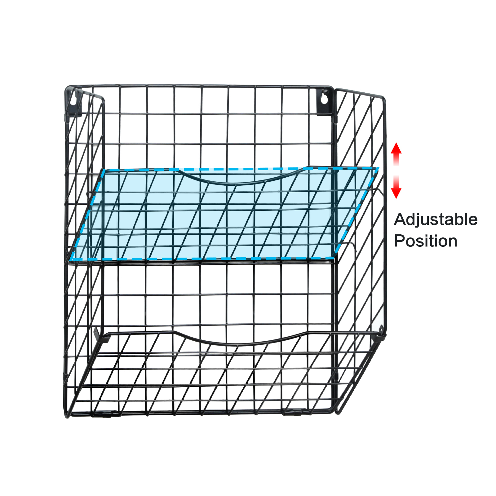 2 Pack Wall Mounted Mesh File Organizer with 4 Adjustable Dividers