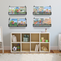4 Tier Metal Wall Mounted Metal Kids Bookshelf, Floating Book Shelves for Kids Toddler Classroom