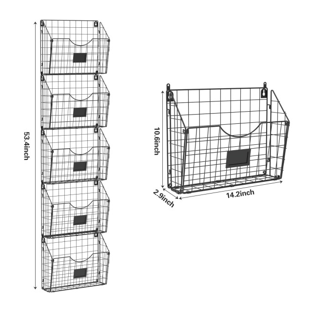 5 Tier Over the Door File Organizer Stackable Hanging Wall Files Rack