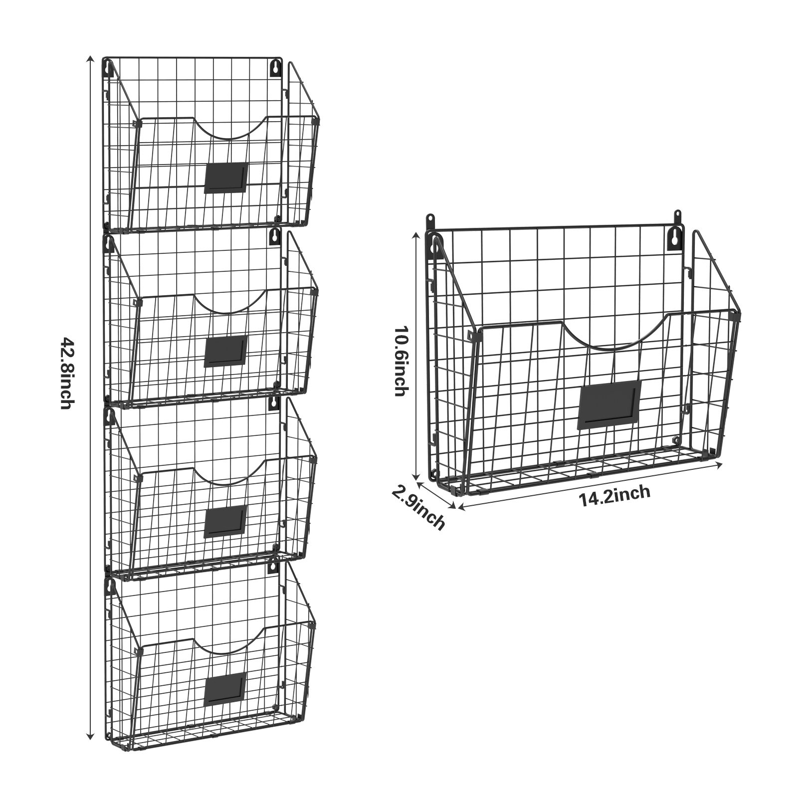 Stackable Hanging Wall Files Rack & 4-Tier Metal Folder Wall File Holder
