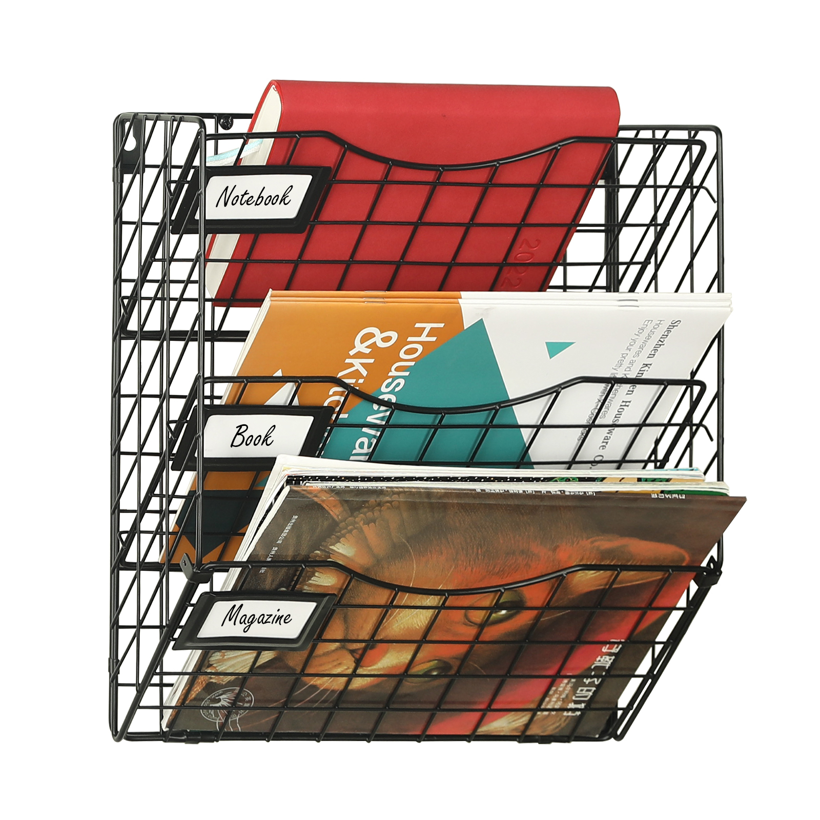 2 Pack Wall Mounted Mesh File Organizer with 4 Adjustable Dividers