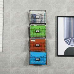 4 Tier Hanging Metal Wire Basket Bin Foldable Wall Mount File Holder Sorter Magazine Mail Rack