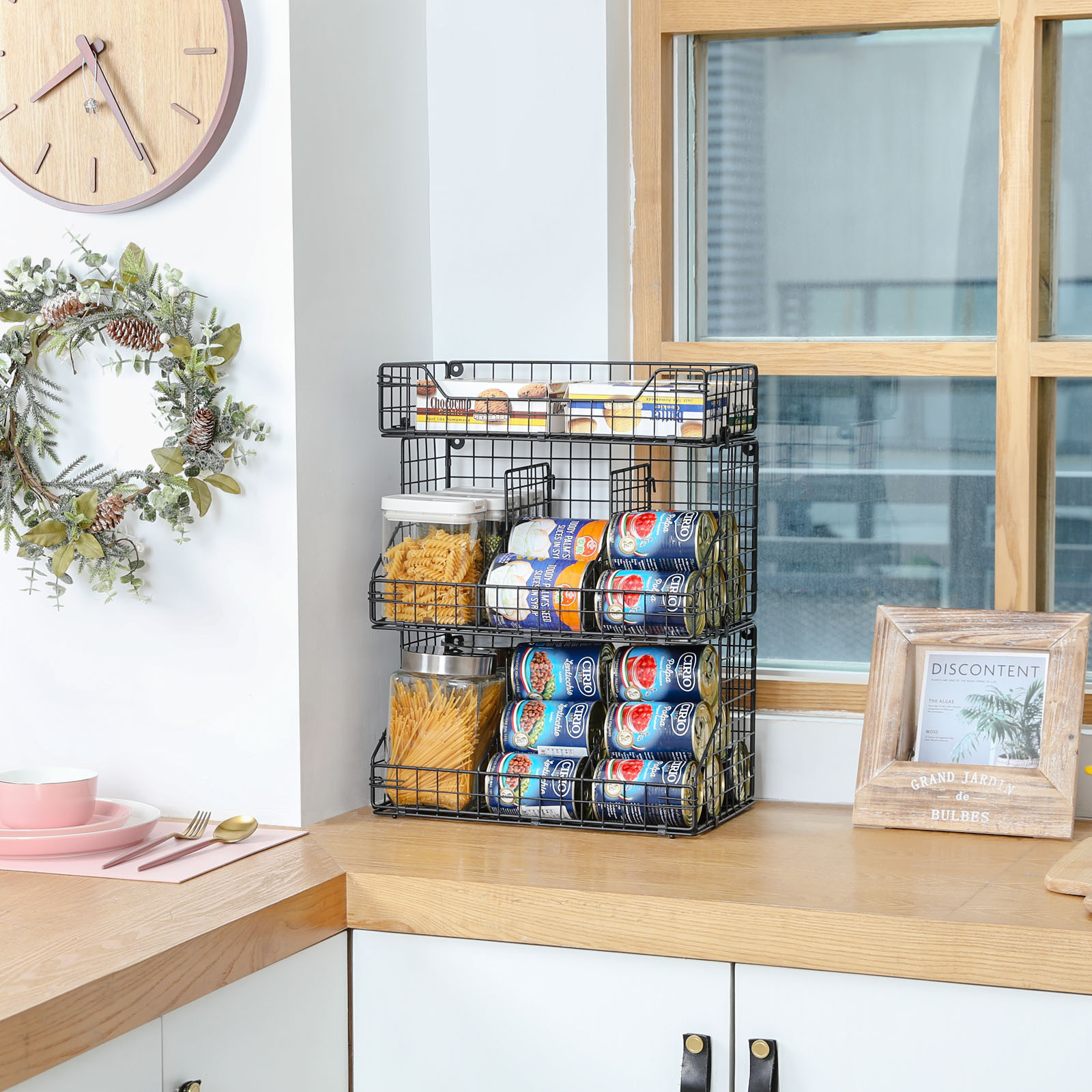 3-tier Stackable Wire Baskets for Pantry Organizers and Storage