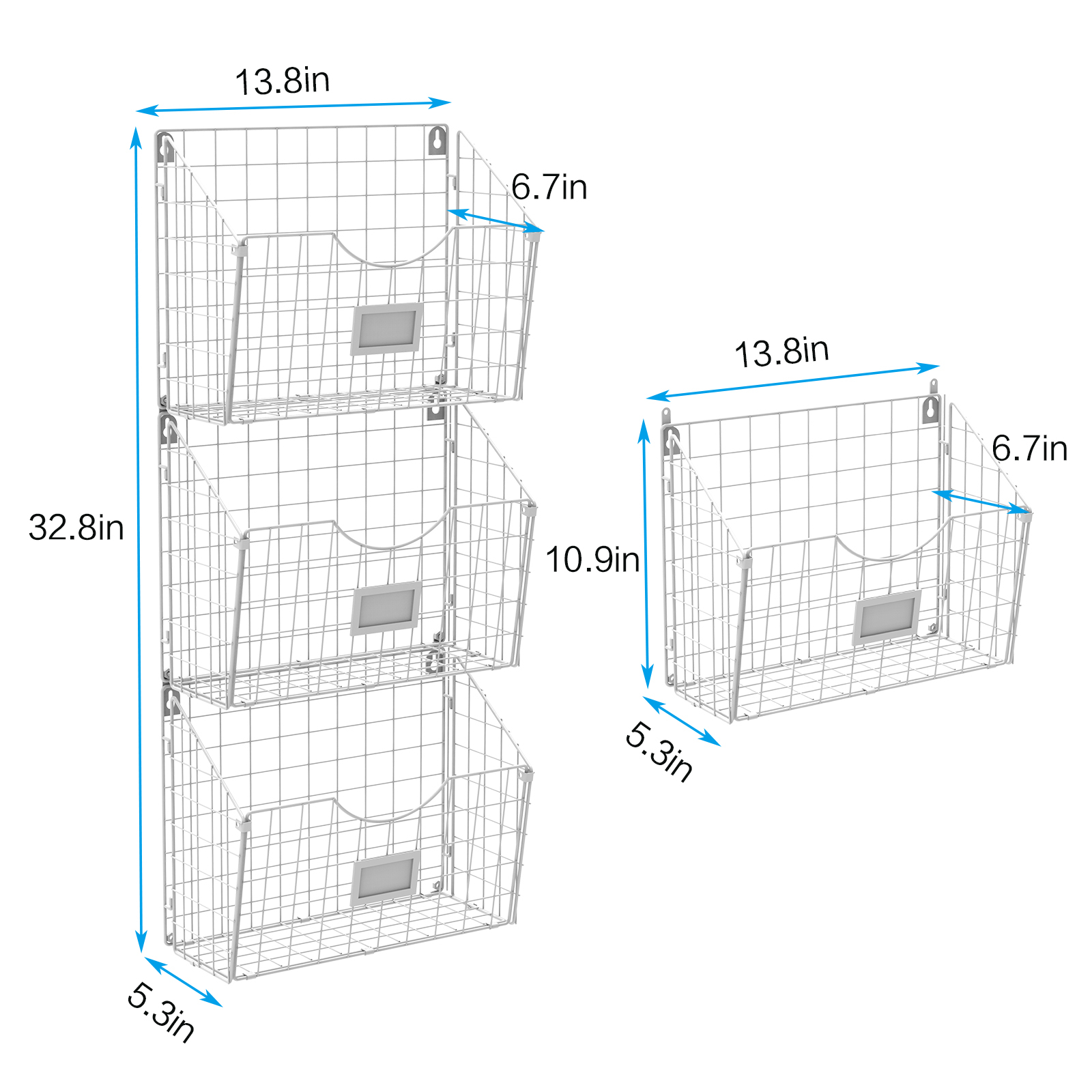 3 Tier Hanging Metal Wire Basket Bin Foldable Wall Mount Magazine Mail Rack