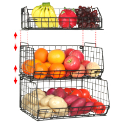 3-Tier Stackable Fruit Bowl Wall-mounted & Countertop Wire Storage Detachable Storage Baskets With Adjustable Feet