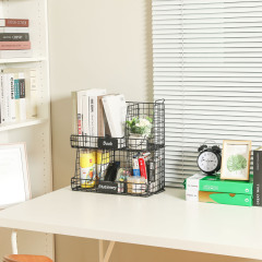 2 Tier Fruit Basket for Kitchen Counter, Stackable Fruit and Vegetable Storage Organizer with 3 Removable Dividers & Handles