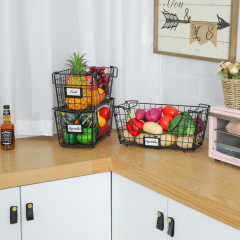 3 Pack Foldable Fruit Vegetable Basket with Removable Name Plate