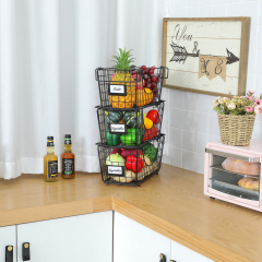 3 Pack Foldable Fruit Vegetable Basket with Removable Name Plate
