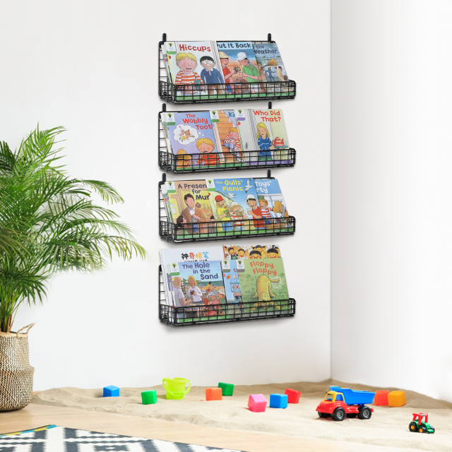 4 Tier Metal Wall Mounted Metal Kids Bookshelf, Floating Book Shelves for Kids Toddler Classroom