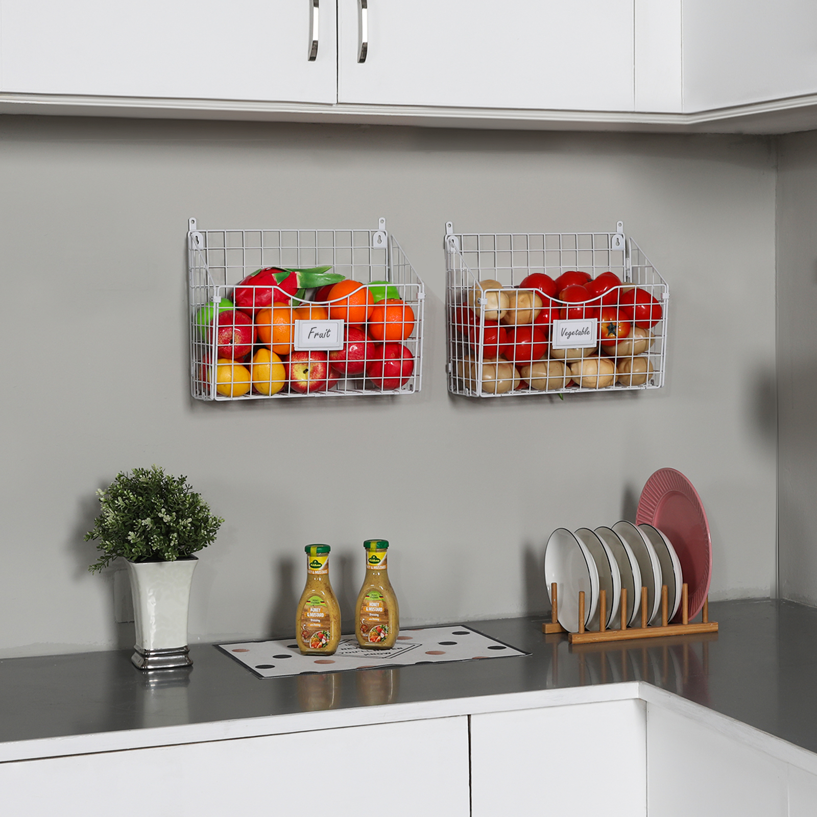 3 Tier Hanging Metal Wire Basket Bin Foldable Wall Mount Magazine Mail Rack