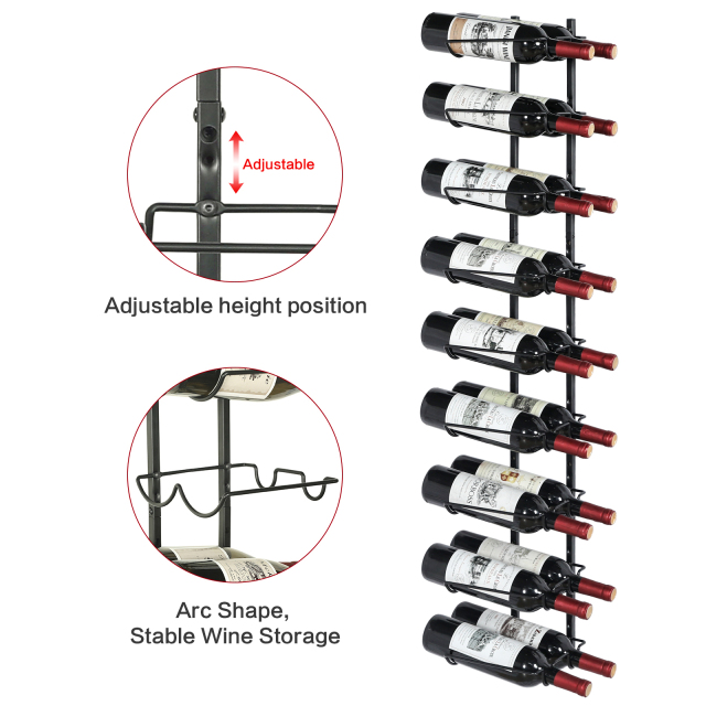 36 Bottle Wall Mounted Adjustable and Separable Metal Hanging Wine Bottle Holder Rack