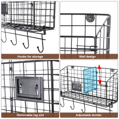 Wire Basket Desk Organizer Adjustable Divider and Tag Slot Wall Mounted Files Organizer