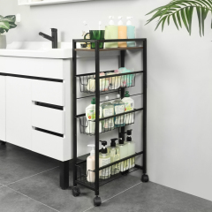 New Design Multiuse 4 Tier Slim Rolling Utility Slide Out Wire Baskets Narrow Storage Cart