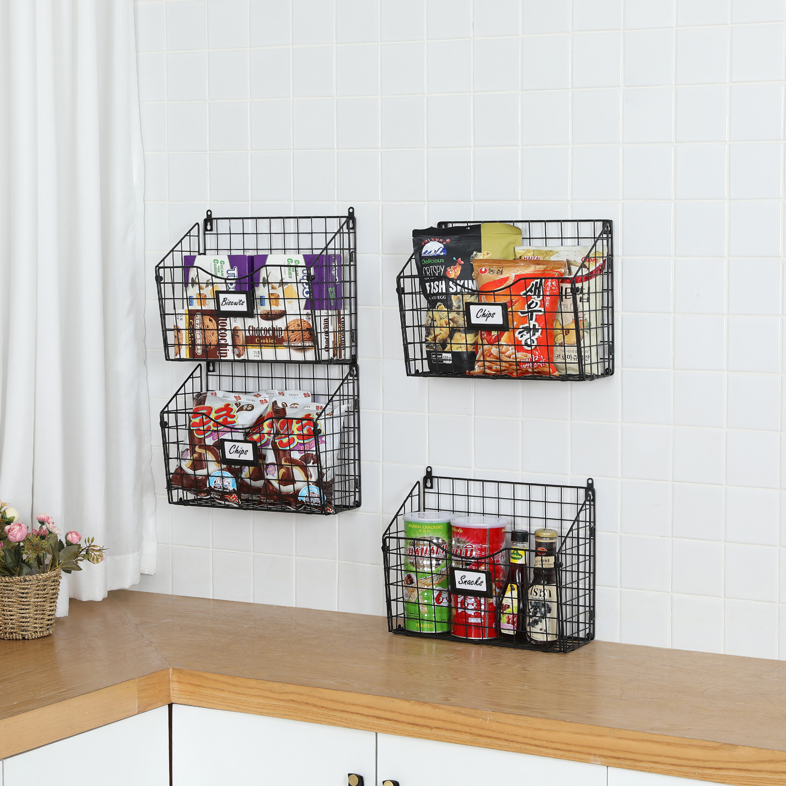 4 Tier Hanging Metal Wire Basket Bin Foldable Wall Mount File Holder Sorter Magazine Mail Rack
