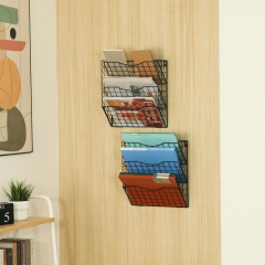 2 Pack Wall Mounted Mesh File Organizer with 4 Adjustable Dividers