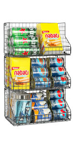 3 Tier Large Stackable Wire Baskets for Pantry Organizers and Storage